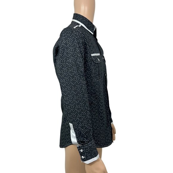 Envy Collection Men’s Button Down Shirt M Black Grey Trim Polka Dot Long Sleeve - Picture 4 of 13